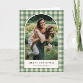 Rustic Green Gingham Arch Foto Moderne Kerst Kaart (Voorkant)