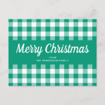 Rustic Green Gingham Checkered Merry Kerstmis