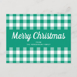 Rustic Green Gingham Checkered Merry Kerstmis Briefkaart