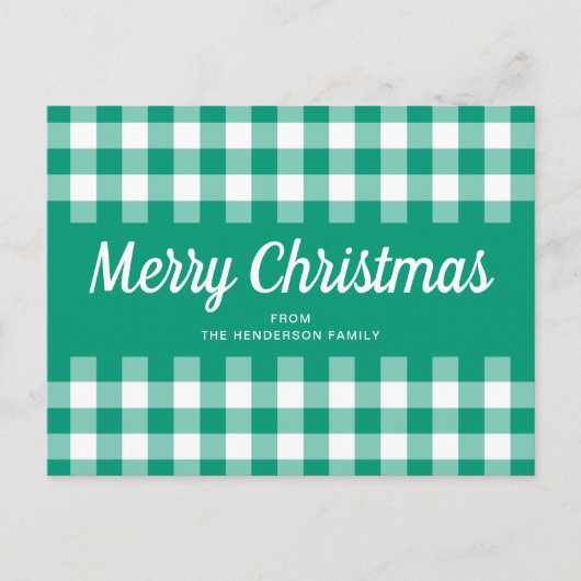 Rustic Green Gingham Checkered Merry Kerstmis Briefkaart (Voorkant)