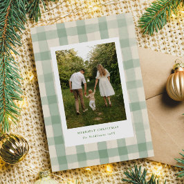 Rustic Green Gingham CottageCore Stripes Foto Feestdagenkaart