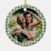 Rustic Green Gingham Foto Moderne Kerstmis Keramisch Ornament (Voorkant)