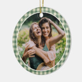 Rustic Green Gingham Foto Moderne Kerstmis Keramisch Ornament (Links)