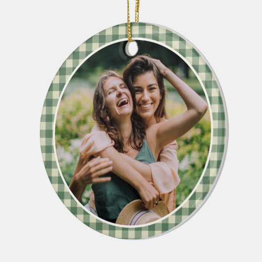 Rustic Green Gingham Foto Moderne Kerstmis Keramisch Ornament (Links)
