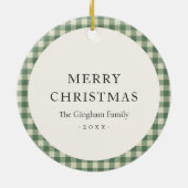 Rustic Green Gingham Foto Moderne Kerstmis Keramisch Ornament (Achterkant)
