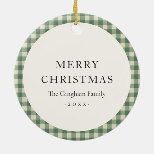 Rustic Green Gingham Foto Moderne Kerstmis Keramisch Ornament (Achterkant)