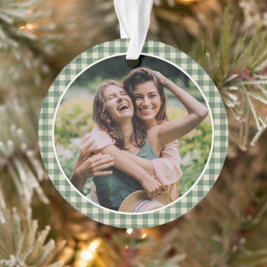 Rustic Green Gingham Foto Moderne Kerstmis Ornament (Boom)
