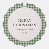 Rustic Green Gingham Foto Moderne Kerstmis Ornament Kaart (Achterkant)