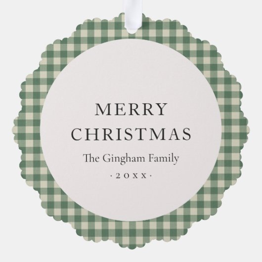 Rustic Green Gingham Foto Moderne Kerstmis Ornament Kaart (Achterkant)