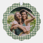 Rustic Green Gingham Foto Moderne Kerstmis Ornament Kaart (Voorkant)