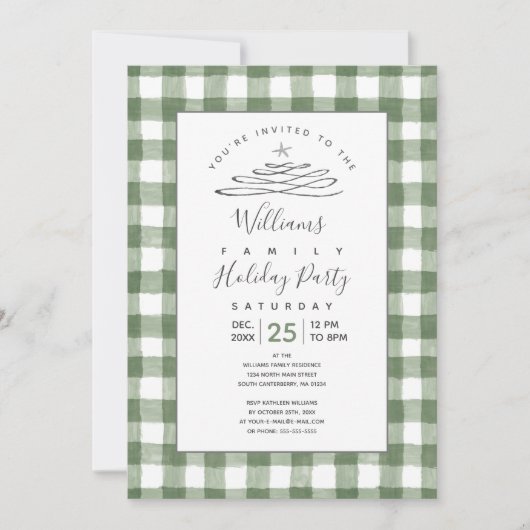 Rustic Green Gingham Holiday Uitnodiging (Voorkant)