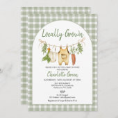 Rustic Green Gingham Locally Grown Baby Shower  Kaart (Voorkant / Achterkant)