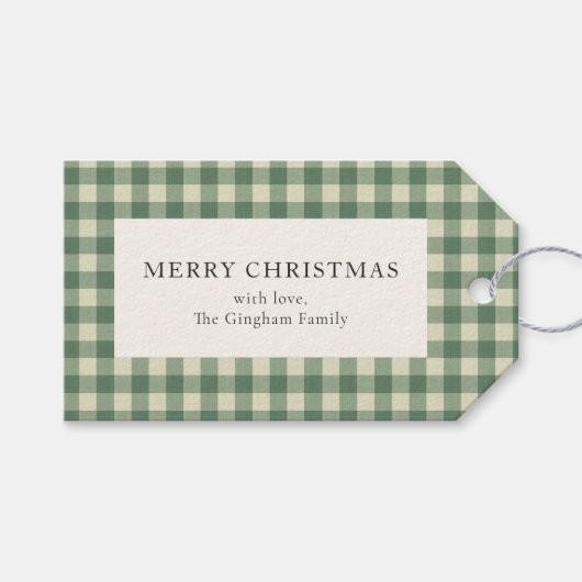 Rustic Green Gingham Modern Kerstmis Cadeaulabel (Voorkant (Horizontaal))