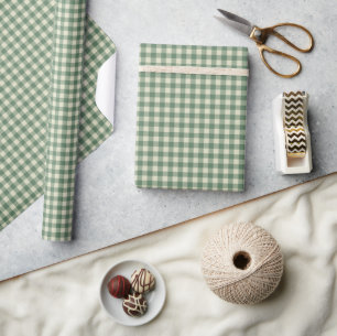 Rustic Green Gingham Modern Kerstmis Cadeaupapier