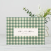 Rustic Green Gingham Modern Kerstmis Feestdagenkaart (Staand voorkant)