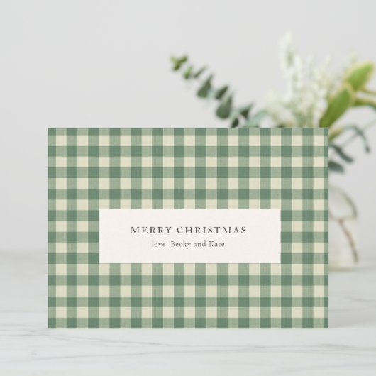 Rustic Green Gingham Modern Kerstmis Feestdagenkaart (Staand voorkant)