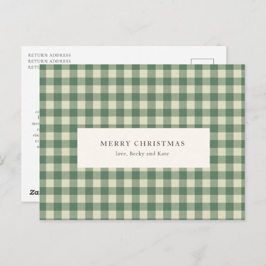 Rustic Green Gingham Modern Kerstmis Feestdagenkaart (Voorkant / Achterkant)