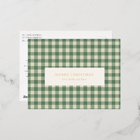Rustic Green Gingham Modern Kerstmis Folie Feestdagen Briefkaart (Voorkant / Achterkant)