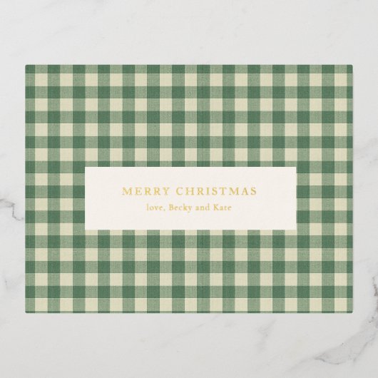 Rustic Green Gingham Modern Kerstmis Folie Feestdagen Briefkaart (Voorkant)