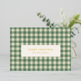 Rustic Green Gingham Modern Kerstmis Folie Feestdagenkaart