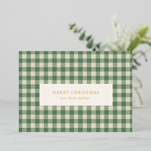 Rustic Green Gingham Modern Kerstmis Folie Feestdagenkaart