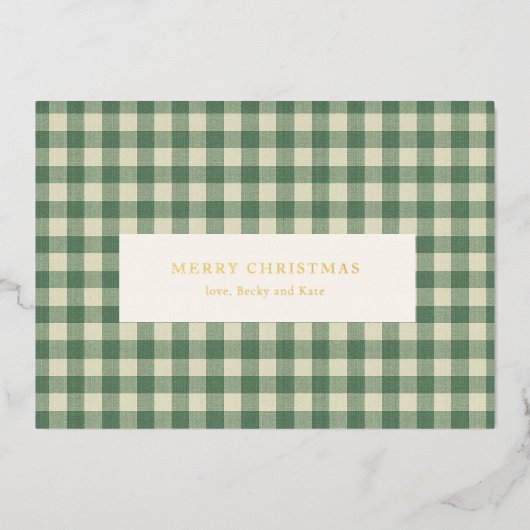 Rustic Green Gingham Modern Kerstmis Folie Feestdagenkaart (Voorkant)