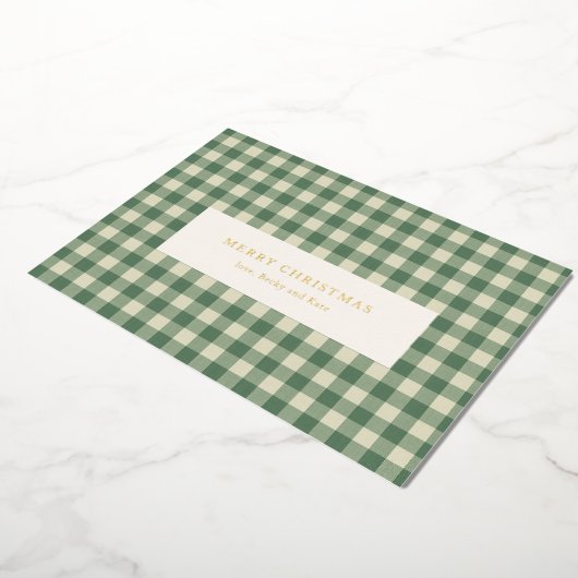 Rustic Green Gingham Modern Kerstmis Folie Feestdagenkaart (Gedraaid)