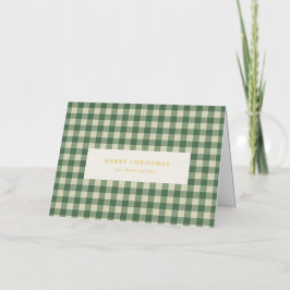 Rustic Green Gingham Modern Kerstmis Folie Feestdagenkaart