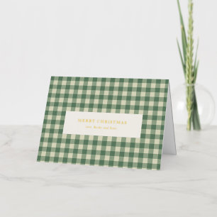 Rustic Green Gingham Modern Kerstmis Folie Feestdagenkaart