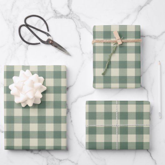 Rustic Green Gingham Modern Kerstmis Inpakpapier Vel (Voorkant)