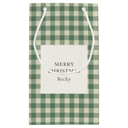 Rustic Green Gingham Modern Kerstmis Klein Cadeauzakje (Achterkant)
