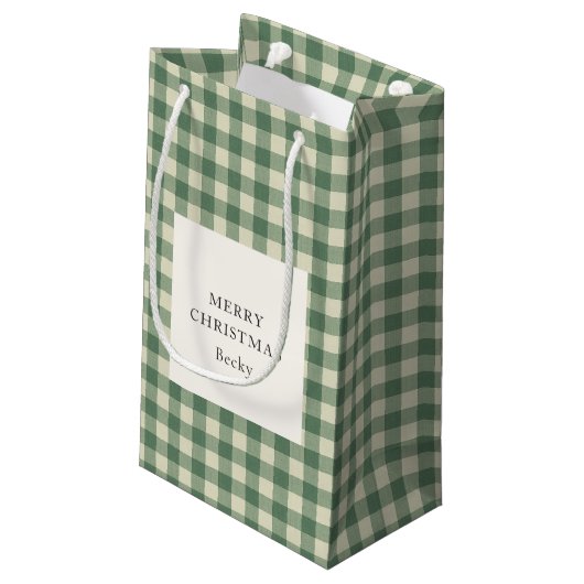 Rustic Green Gingham Modern Kerstmis Klein Cadeauzakje (Achterkant Gekanteld)