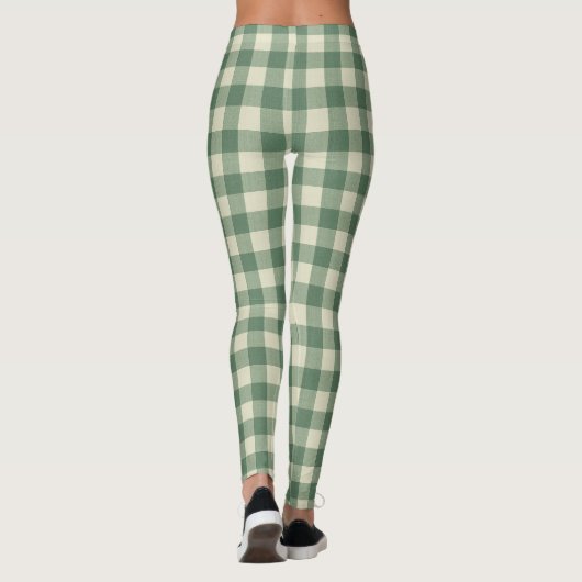 Rustic Green Gingham Modern Kerstmis Leggings (Achterkant)