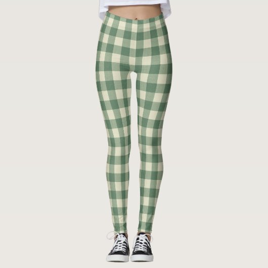 Rustic Green Gingham Modern Kerstmis Leggings (Voorkant)