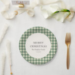Rustic Green Gingham Modern Kerstmis Papieren Bordje<br><div class="desc">Rustieke kerstpapier borden met een elegant ontwerp de bewerkbare begroeting "Merry Christmas" samen met uw familienaam en het jaar over een  stijl gingham patroon.</div>