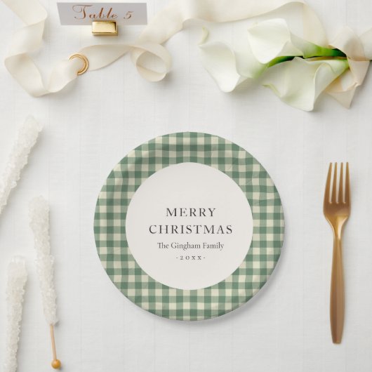 Rustic Green Gingham Modern Kerstmis Papieren Bordje (Huwelijk)