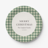 Rustic Green Gingham Modern Kerstmis Papieren Bordje (Voorkant)