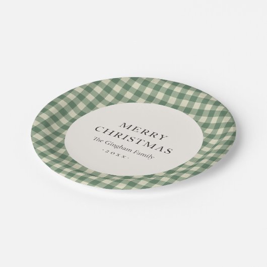 Rustic Green Gingham Modern Kerstmis Papieren Bordje (Gekanteld)