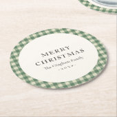 Rustic Green Gingham Modern Kerstmis Ronde Kartonnen Onderzetter (Gebogen)