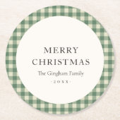 Rustic Green Gingham Modern Kerstmis Ronde Kartonnen Onderzetter (Voorkant)