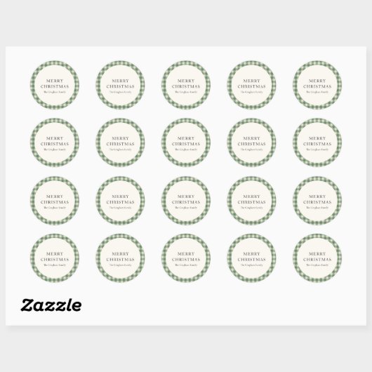 Rustic Green Gingham Modern Kerstmis Ronde Sticker (Vel)