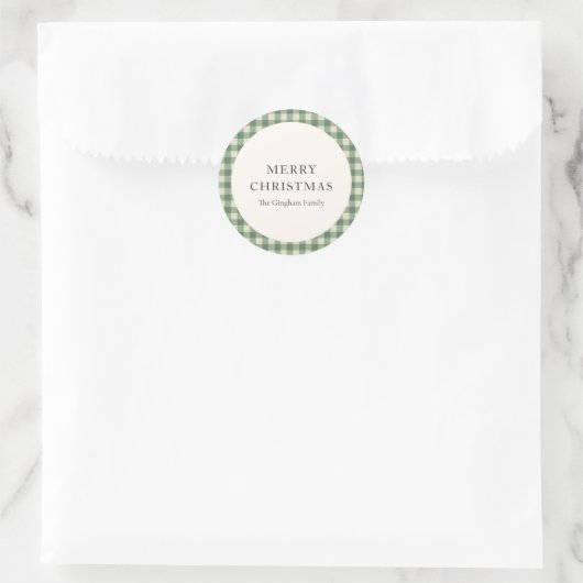 Rustic Green Gingham Modern Kerstmis Ronde Sticker (Tas)