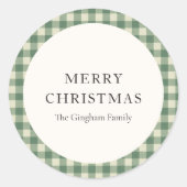 Rustic Green Gingham Modern Kerstmis Ronde Sticker (Voorkant)