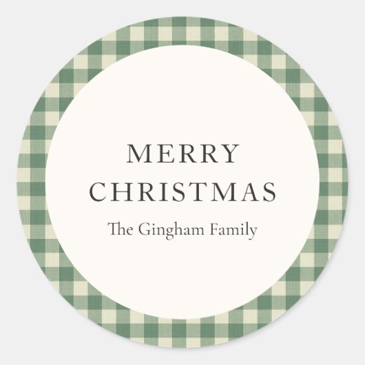 Rustic Green Gingham Modern Kerstmis Ronde Sticker (Voorkant)