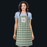 Rustic Green Gingham Modern Kerstmis Schort<br><div class="desc">Rustieke kerst schort met een elegant ontwerp uw monogram over een  stijl gingham patroon.</div>