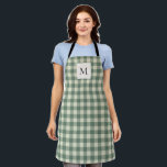 Rustic Green Gingham Modern Kerstmis Schort<br><div class="desc">Rustieke kerst schort met een elegant ontwerp uw monogram over een  stijl gingham patroon.</div>