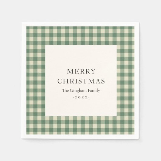 Rustic Green Gingham Modern Kerstmis Servet (Voorkant)