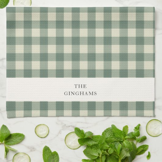 Rustic Green Gingham Modern Kerstmis Theedoek (Gevouwen)