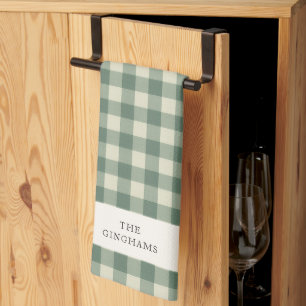 Rustic Green Gingham Modern Kerstmis Theedoek