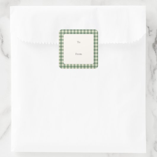 Rustic Green Gingham Modern Kerstmis Vierkante Sticker (Tas)